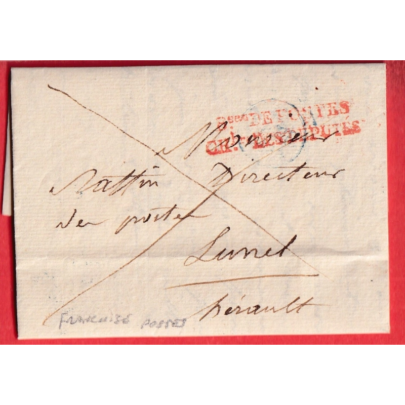 BUREAU POSTES CH . DES DEPUTES EN FRANCHISE DES POSTES POUR LUNEL HERAULT 1834