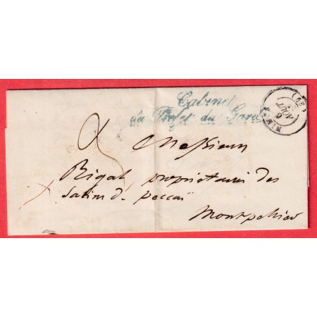 FRANCHISE CABINET DU PREFET DU GARD CAD TYPE 15 NIMES POUR MONTPELLIER 1847