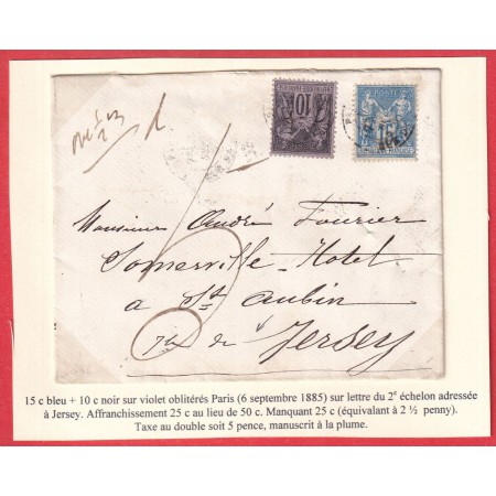 N°89 90 PARIS 1885 ILE DE JERSEY ANGLETERRE TAXE MANUSCRIT 5