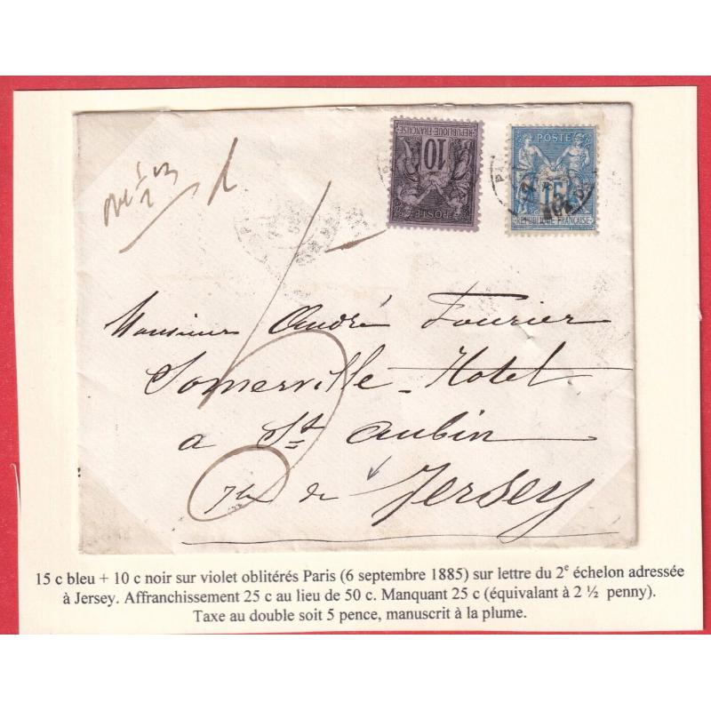 N°89 90 PARIS 1885 ILE DE JERSEY ANGLETERRE TAXE MANUSCRIT 5