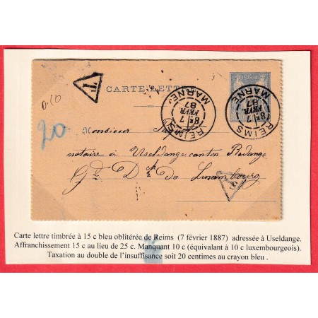 ENTIER TYPE SAGE REIMS MARNE TAXE 20 AU CRAYON POUR LE LUXEMBOURG