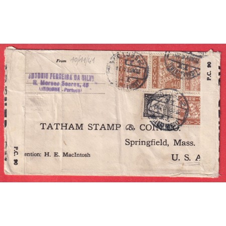 PORTUGAL LISBOA LISBONNE 1941 SPRINGFIED USA ETATS UNIS CENSURE CENSOR WW2