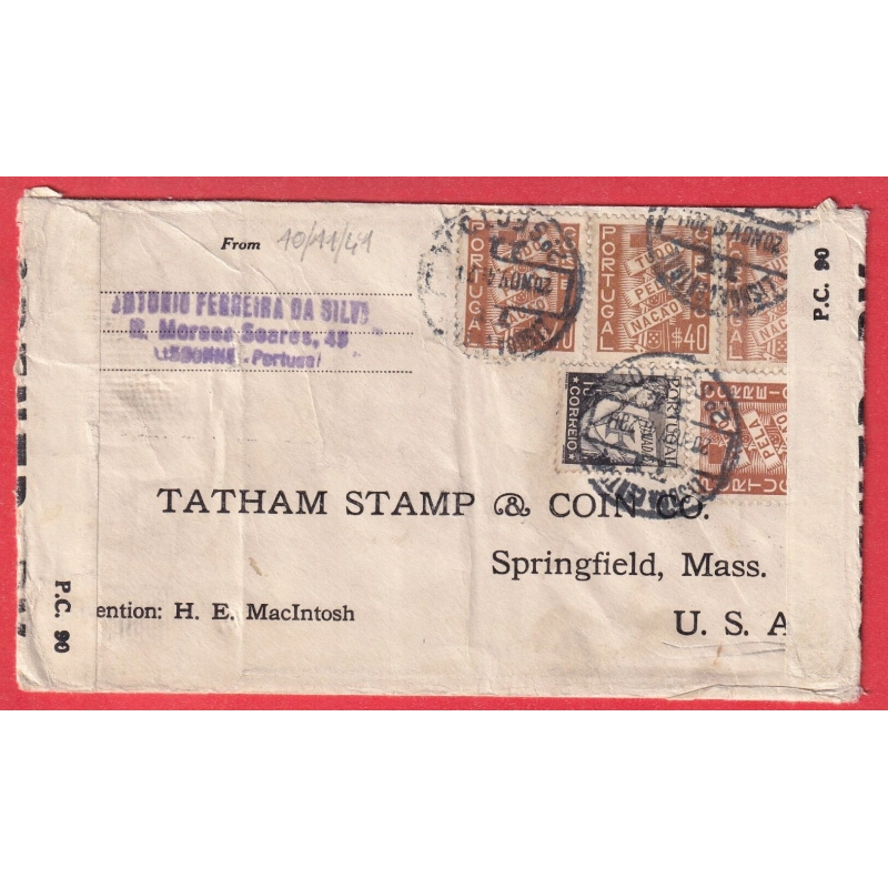 PORTUGAL LISBOA LISBONNE 1941 SPRINGFIED USA ETATS UNIS CENSURE CENSOR WW2