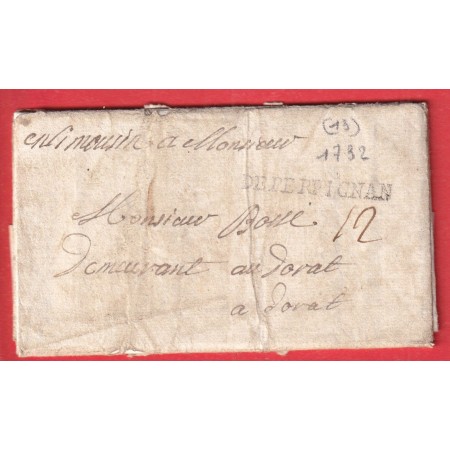 MARQUE DE PERPIGNAN PYRENEES ORIENTALES LN°2 1732 POUR LE DORAT HAUTE VIENNE MENTION EN LIMOUSIN