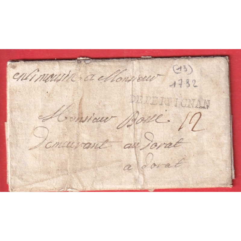 MARQUE DE PERPIGNAN PYRENEES ORIENTALES LN°2 1732 POUR LE DORAT HAUTE VIENNE MENTION EN LIMOUSIN