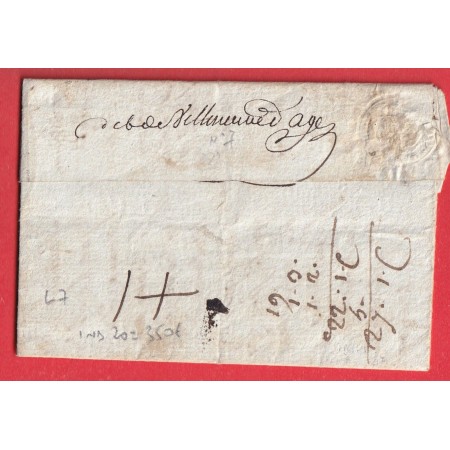 DEBOURSE MANUSCRIT DEB DE VILLENEUVE D'AGEN 1786 LN°7 INDICE 20 REEXP PENNE D'AGENNOIS
