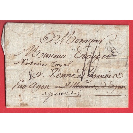 DEBOURSE MANUSCRIT DEB DE VILLENEUVE D'AGEN 1786 LN°7 INDICE 20 REEXP PENNE D'AGENNOIS