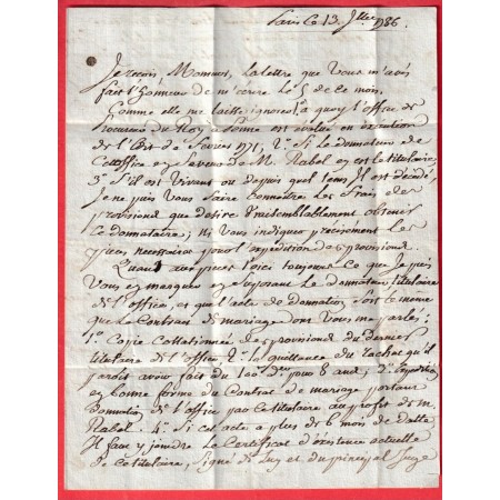 DEBOURSE MANUSCRIT DEB DE VILLENEUVE D'AGEN 1786 LN°7 INDICE 20 REEXP PENNE D'AGENNOIS