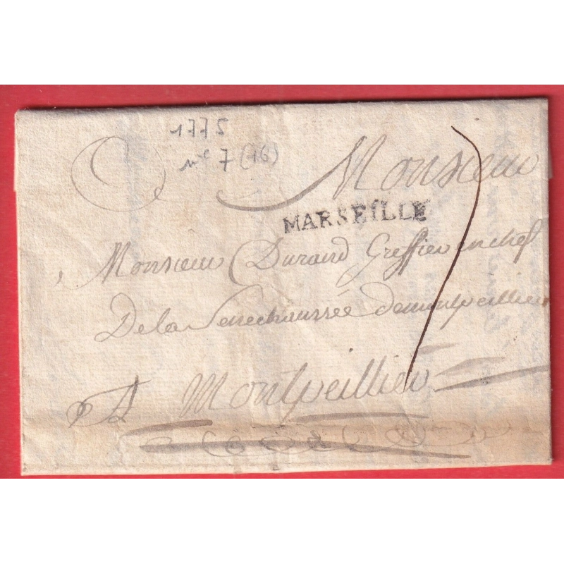 MARQUE MARSEILLE LN°7 1775 INDICE 16 BOUCHES DU RHONE MONTPELLIER HERAULT