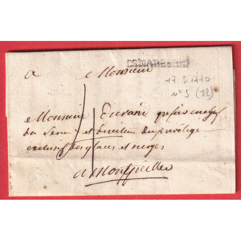 MARQUE DE NARBONNE AUDE 1770 LN°3 INDICE 12 POUR MONTPELLIER HERAULT