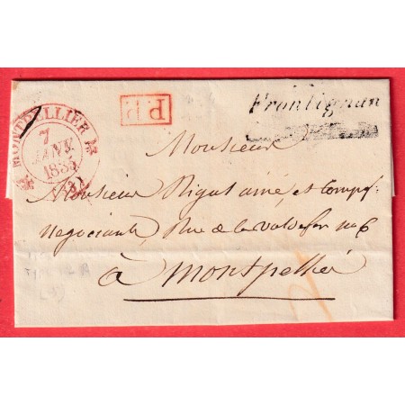 CURSIVE GRATTEE 33 FRONTIGNAN HERAULT 1835 CAD TYPE 12 ROUGE + PP EN ROUGE
