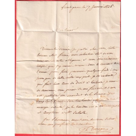 CURSIVE GRATTEE 33 FRONTIGNAN HERAULT 1835 CAD TYPE 12 ROUGE + PP EN ROUGE