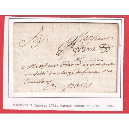 MARQUE FRANC DE MARMANDE 1766 LN°6 INDICE 20 POUR PARIS
