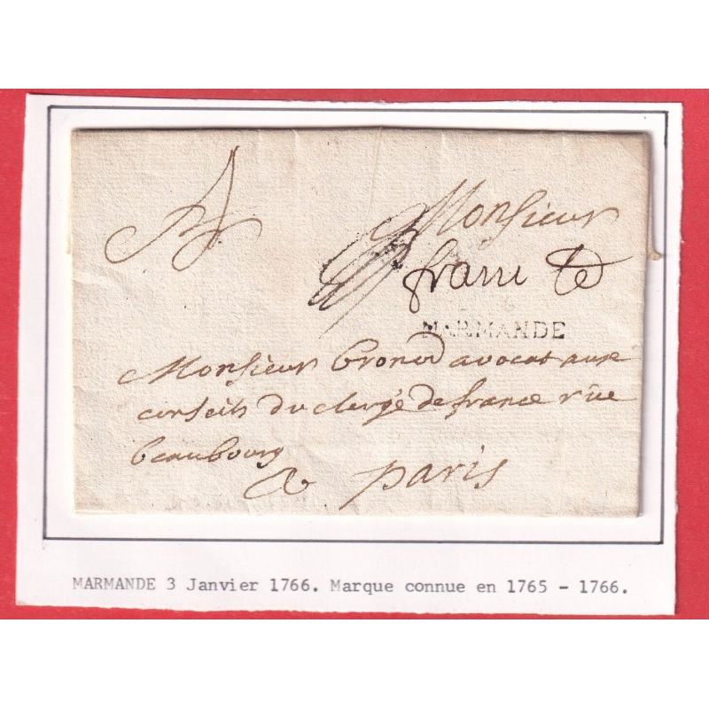 MARQUE FRANC DE MARMANDE 1766 LN°6 INDICE 20 POUR PARIS