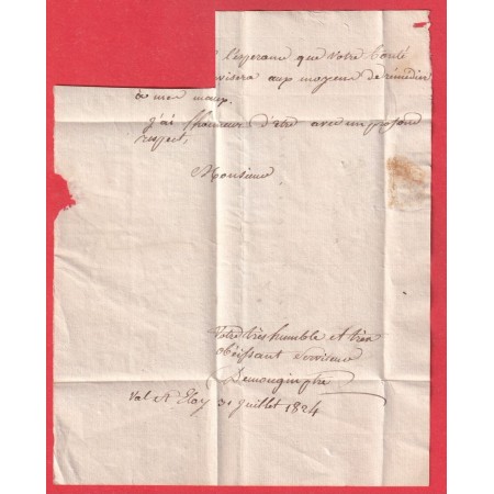 MARQUE P69P VESOUL HAUTE SAONE 1824 26X9 POUR BESANCON TEXTE DE VAL ST ELOI INDICE 10