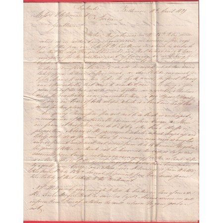 MARQUE ROUGE PAYS OUTREMER PAR LE HAVRE 1829 BALTIMORE USA ACHEMINE FORWARDED NEW YORK POUR BORDEAUX