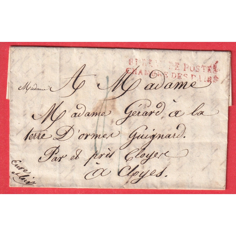 MARQUE BUREAU DE POSTES CHAMBRE DES PAIRS POUR CLOYES SUR LE LOIR EURE ET LOIR