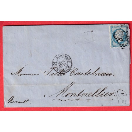 N°22 BORDEAUX BOITE MOBILE 1867 POUR MONTPELLIER