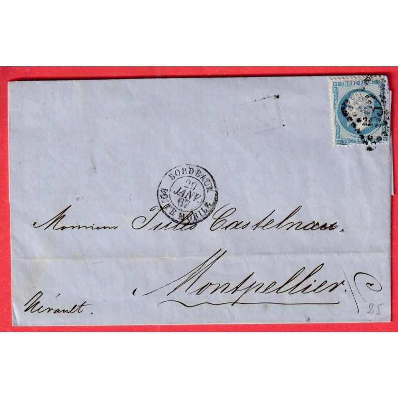 N°22 BORDEAUX BOITE MOBILE 1867 POUR MONTPELLIER