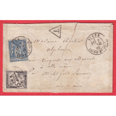 N°90 TAXE 15C NOIR TYPE DUVAL ST CYR SEINE ET OISE MONTFORT LAMAURY