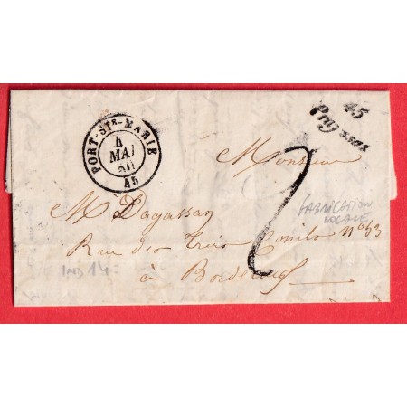 CURSIVE 45 PRAYSSAS LOT ET GARONNE 1850 TAXE 2 FABRICATION LOCALE POUR BORDEAUX INDICE 14