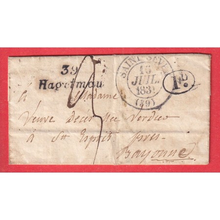 CURSIVE 39 HAGETMAU LANDES CAD TYPE 13 SAINT SEVER 1835 DECIME RURAL DE ST CRICQ CHALOSSE