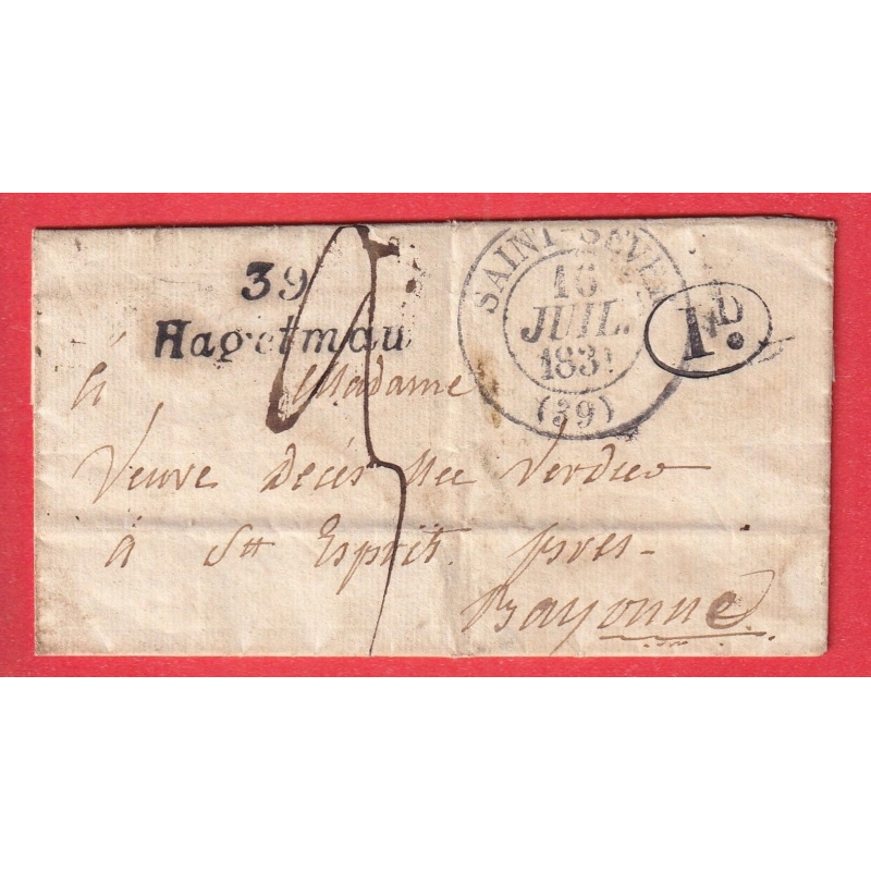 CURSIVE 39 HAGETMAU LANDES CAD TYPE 13 SAINT SEVER 1835 DECIME RURAL DE ST CRICQ CHALOSSE