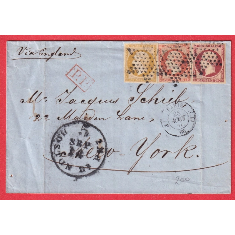 N°13 16 17A PARIS ETOILE BUREAU J TRICOLORE POUR NEW YORK