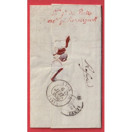 LETTRE EN REBUT DE LYON RHONE 1838 LUNEL HERAULT AU DOS Don Gle DES POSTES RENSEIGNEMENTS REFUSE MANUSCRIT