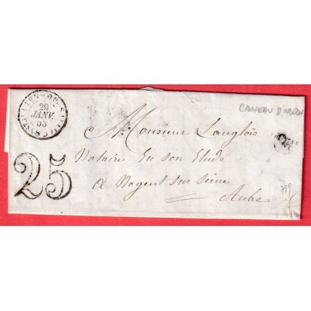 CAD TYPE 15 ST JULIEN DU SAULT YONNE CACHET SPECIAL OR CHATEAU D'ORDON NOGENT SUR SEINE 1853