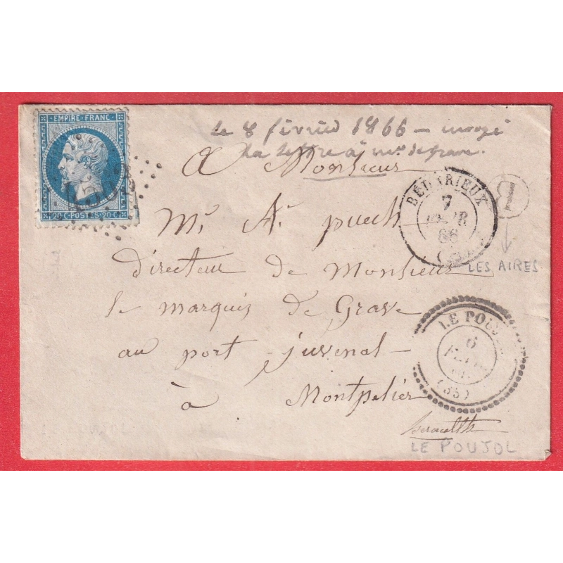 N°22 GC 4563 LE POUJOL HERAULT CAD TYPE 22 + CAD TYPE 15 BEDARIEUX BOITE RURALE B MONTPELLIER