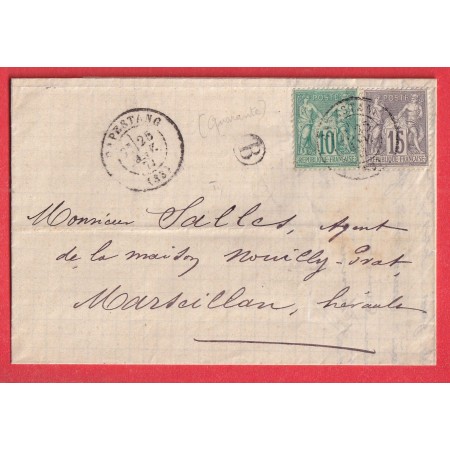 N°65 77 CAPESTANG HERAULT BOITE RURALE B QUARANTE POUR MARSEILLAN NOILLY PRAT MARSEILLE