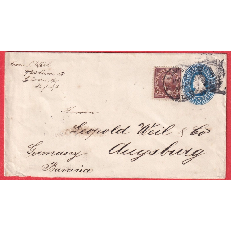 ENTIER USA ST LOUIS  1890 AUGSBURG ALLEMAGNE GERMANY DEUTSCHLAND