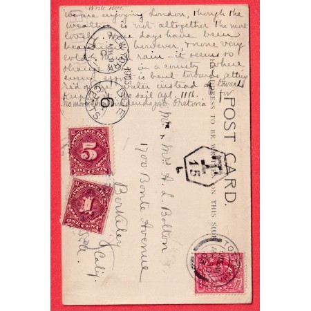 GRANDE BRETAGNE TOTTENHAM 1903 TAXE T15 TAXE USA ETATS UNIS 6C NEW YORK