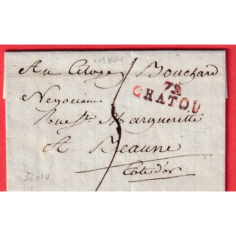 MARQUE 72 CHATOU EN ROUGE 32X10 NON SIGNALE PAR POTHION SEINE ET OISE 1801 BEAUNE COTE D'OR