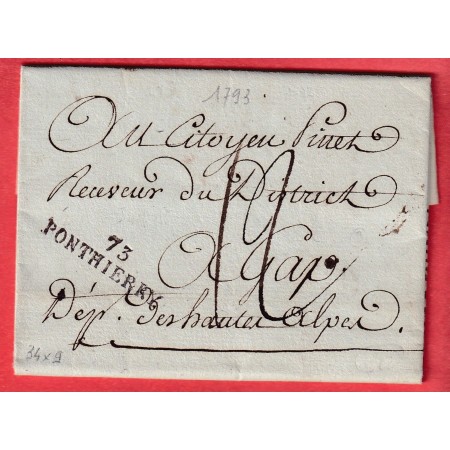 MARQUE 73 PONTHIERRY SEINE ET MARNES 1793 TEXTE DE MONTGERMON POUR GAP NON SIGNALE EN NOIR PAR POTHION