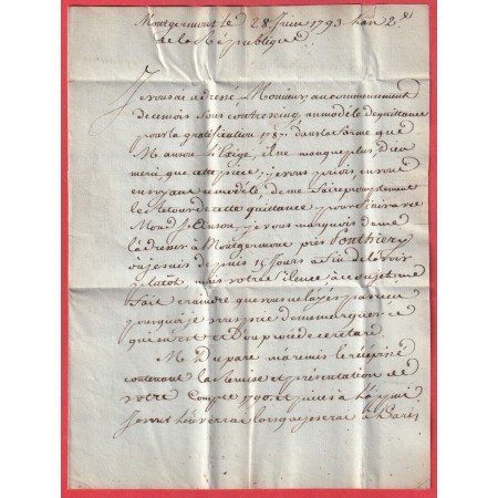 MARQUE 73 PONTHIERRY SEINE ET MARNES 1793 TEXTE DE MONTGERMON POUR GAP NON SIGNALE EN NOIR PAR POTHION