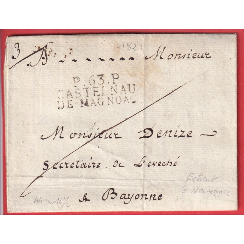 MARQUE P63P CASTELNAU DE MAGNOAC HAUTE PYRENEES INDICE 15 POUR BAYONNE EXTRAIT ACTE DE NAISSANCE
