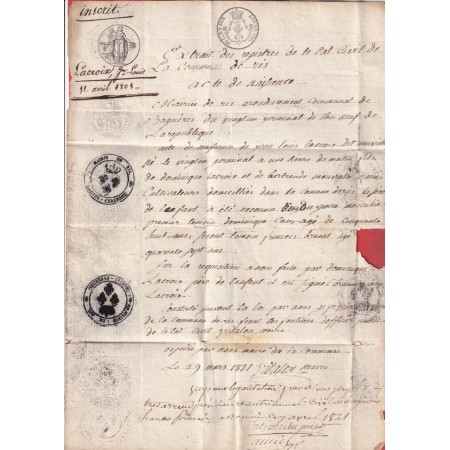 MARQUE P63P CASTELNAU DE MAGNOAC HAUTE PYRENEES INDICE 15 POUR BAYONNE EXTRAIT ACTE DE NAISSANCE