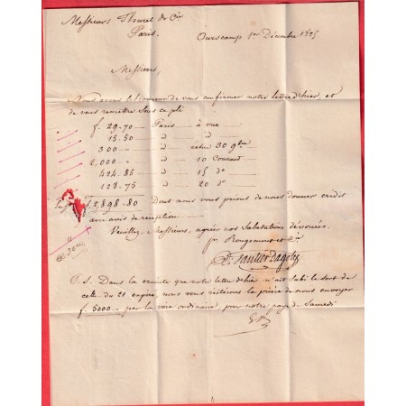 DOUBLE CURSIVE 58 RIBECOURT COMPIEGNE OISE EN ROUGE 1825 POUR PARIS INDICE 19