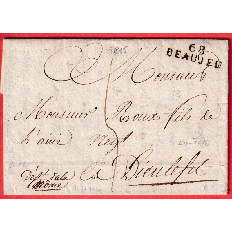 MARQUE 68 BEAUJEU RHONE 31X10 VIGNETTE DES DOMAINES DIEULEFIT DROME 1815 INDICE12