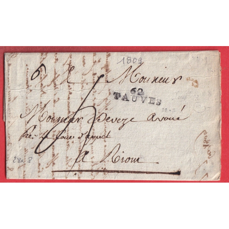 MARQUE 62 TAUVES PUY DE DOME 1809 28X8 POUR RIOMS INDICE 12