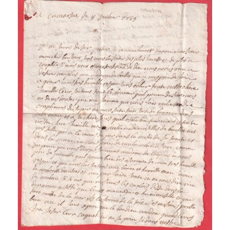 DEBOURSE MANUSCRIT TONNEINS LOT ET GARONNE LN°11 1759 TEXTE CAMARSAC GIRONDE REXXP BERGERAC DORDOGNE INDICE 19