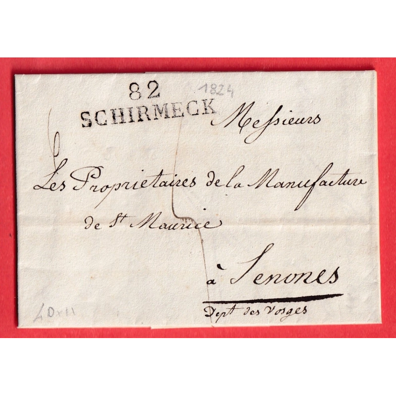 MARQUE 82 SCHIRMECK VOSGES 1824 TEXTE DE FOUDAY HAUT RHIN POUR SENONES INDICE 15