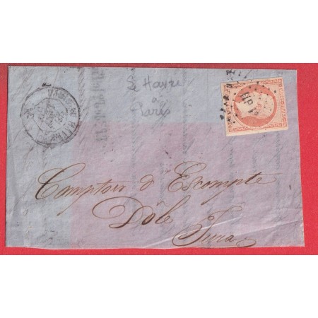 N°16 AMBULANT DE JOUR PARIS AU HAVRE LOSANGE HP 1° POUR DOLE JURA DEVANT DE LETTRE FRONT COVER