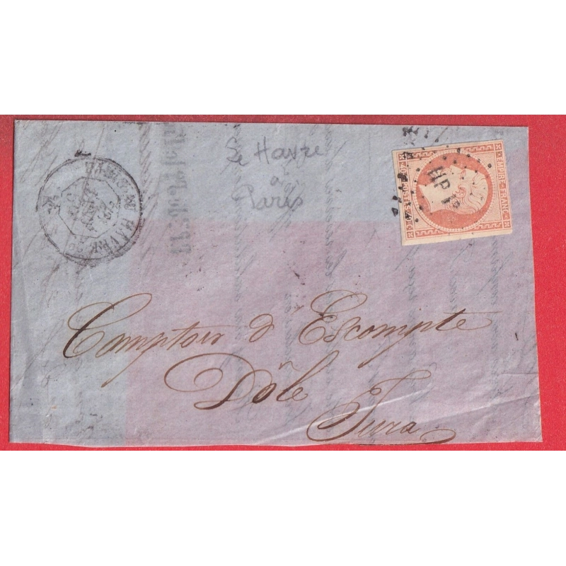 N°16 AMBULANT DE JOUR PARIS AU HAVRE LOSANGE HP 1° POUR DOLE JURA DEVANT DE LETTRE FRONT COVER