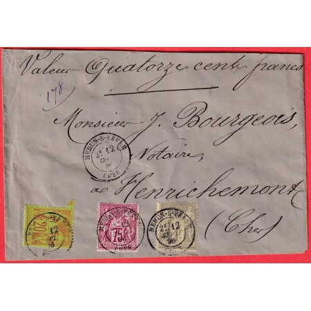 N°71 82 96 LETTRE CHARGEE MEHUN -SUR - YEVRE CHER 1888 HENRICHEMONT CHER