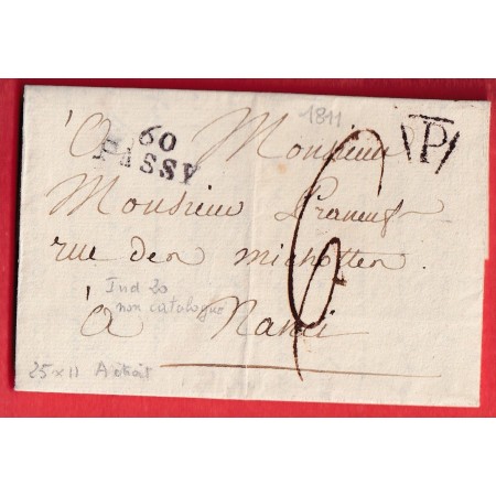 MARQUE 60 PASSY A ETROIT 1811 + GRANDE POSTE PARIS POUR NANCY MEURTHE ET MOSELLE NON SIGNALE PAR POTHION EN 1811 ET NOIR