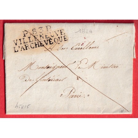 MARQUE P83P VILLENEUVE L'ARCHEVEQUE YONNE 1824 PARIS INDICE 13