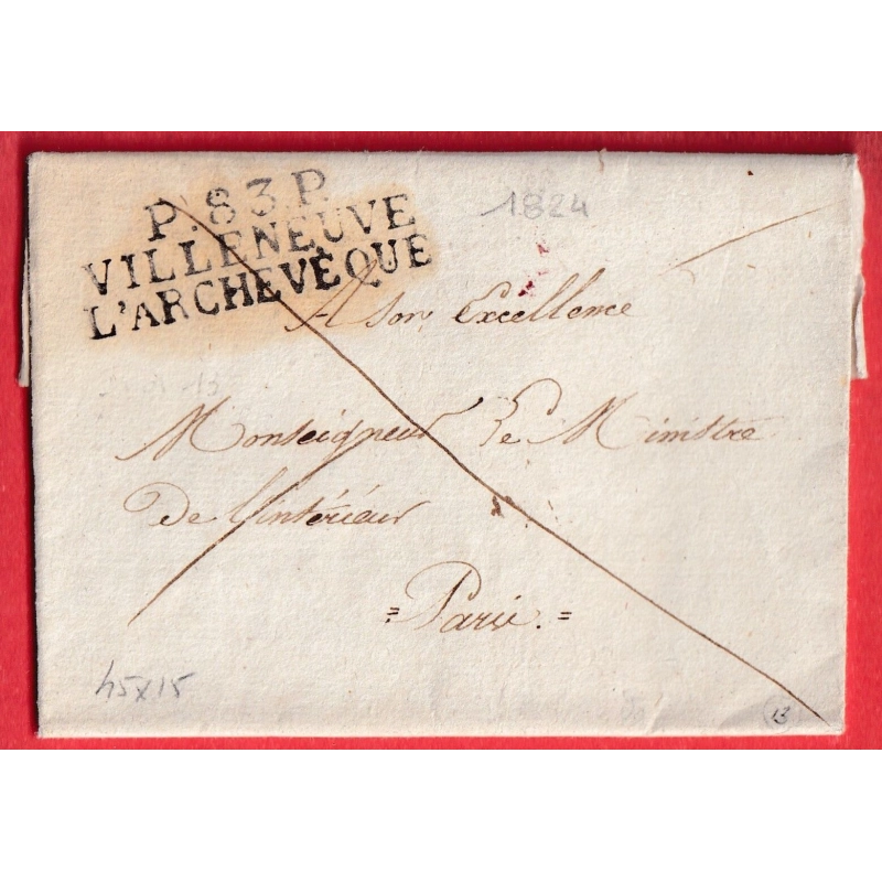MARQUE P83P VILLENEUVE L'ARCHEVEQUE YONNE 1824 PARIS INDICE 13